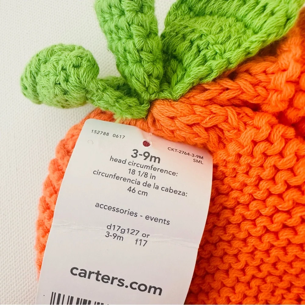 Carter’s 3-9 Months Baby Pumpkin Knit Hat NWT Orange